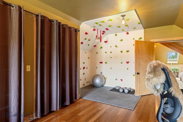 13 Blue Wing Rd, Ennis, MT 59729 - workout area featuring wood finished floors and vaulted ceiling