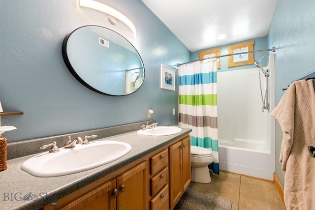 13 Blue Wing Rd, Ennis, MT 59729 - full bath featuring shower / tub combo with curtain, tile patterned flooring, and double vanity