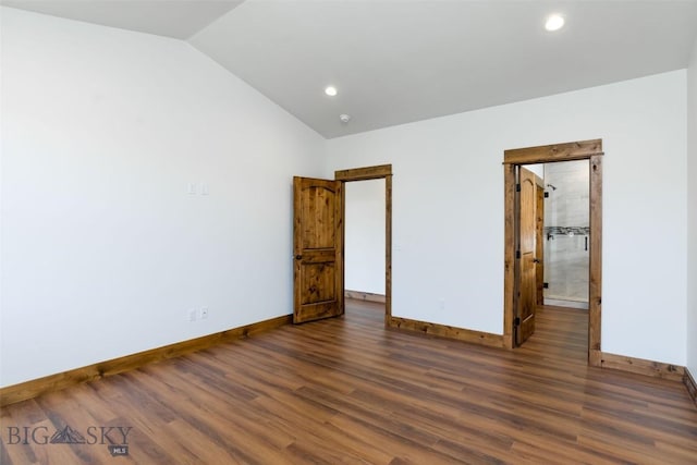 702 Pleiades, Livingston, MT 59047 - unfurnished bedroom with lofted ceiling, wood finished floors, and recessed lighting