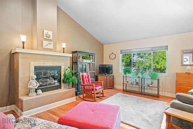 944 Forest Glen Dr, Bozeman, MT 59718 - living room with wood finished floors, a glass covered fireplace, and high vaulted ceiling