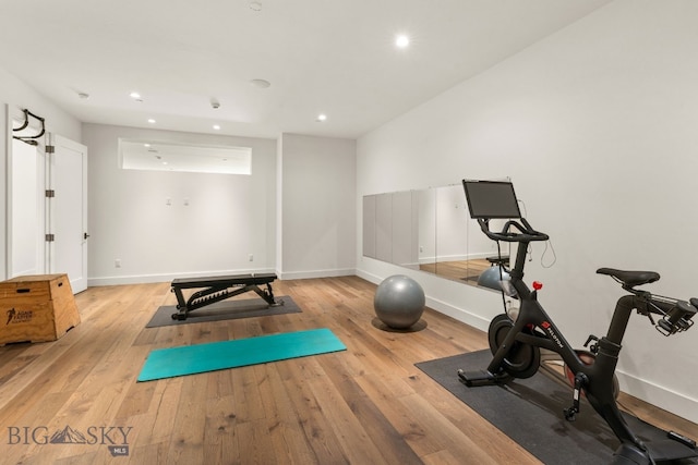 544 Grey Drake, Big Sky, MT 59716 - workout room with recessed lighting and light wood-type flooring