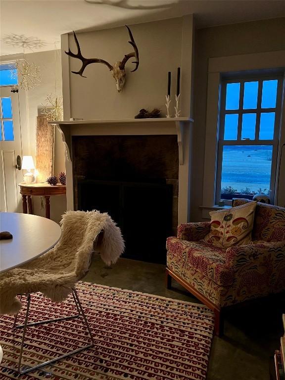 802 Deadmans Canyon Rd, Reed Point, MT 59069 - living area with a fireplace