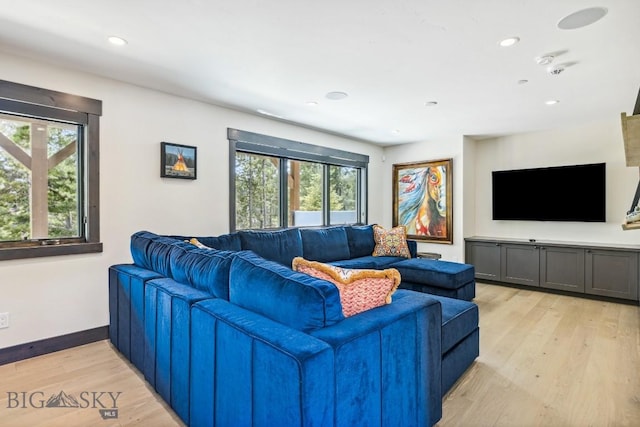 146 Outlook Trl, Big Sky, MT 59716 - living room featuring healthy amount of natural light, light wood-style flooring, and recessed lighting