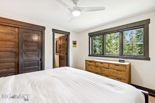 146 Outlook Trl, Big Sky, MT 59716 - bedroom featuring baseboards and a ceiling fan