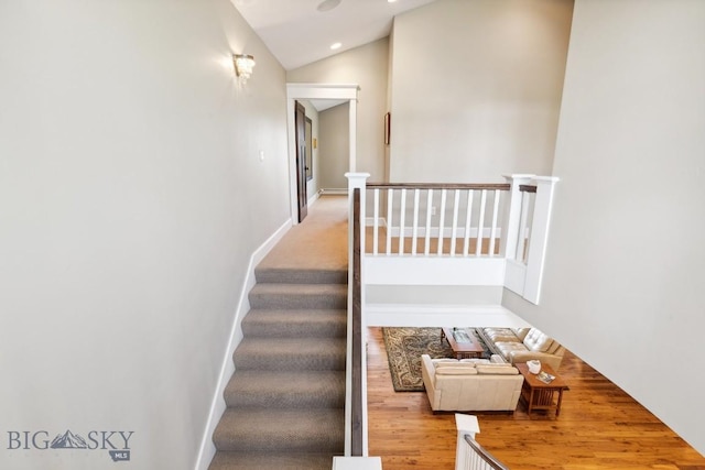 33 Oasis Trl, Bozeman, MT 59718 - staircase with lofted ceiling and wood finished floors