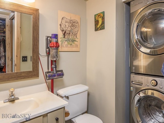 20 Yellowstone Spur Rd Unit 20A, Big Sky, MT 59716 - bathroom with stacked washer and clothes dryer and vanity