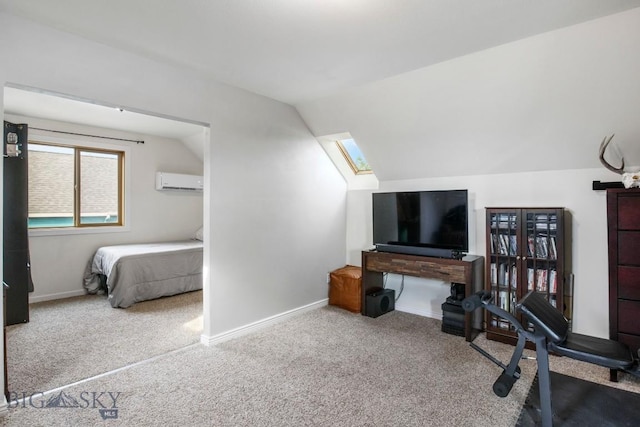 740 Linda Ln, Three Forks, MT 59752 - interior space with carpet floors, an AC wall unit, lofted ceiling, and a skylight