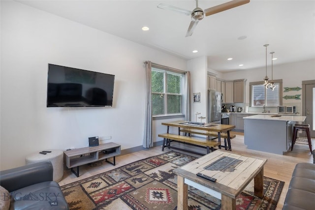 26 Locomotive Loop, Bozeman, MT 59718 - living area featuring light wood-style floors, recessed lighting, and a ceiling fan