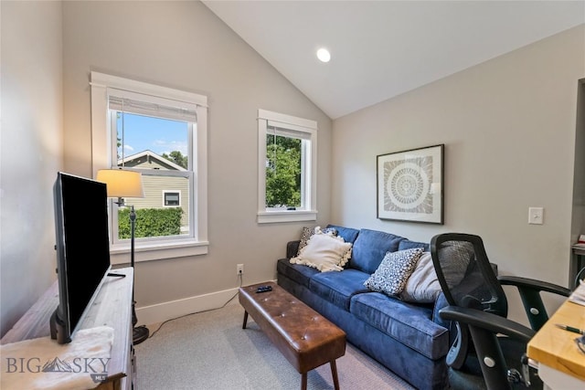 425 S Yellowstone St, Livingston, MT 59047 - carpeted living room featuring high vaulted ceiling and an office area