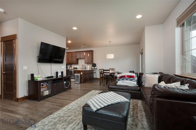 2740 Cobblestone Unit A, Bozeman, MT 59718 - living room with wood finished floors and recessed lighting