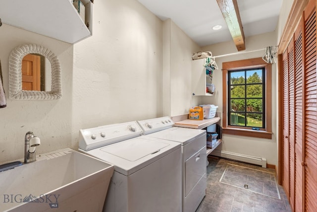 250 Silver Run Rd, Gallatin Gateway, MT 59730 - laundry area featuring independent washer and dryer and a baseboard heating unit