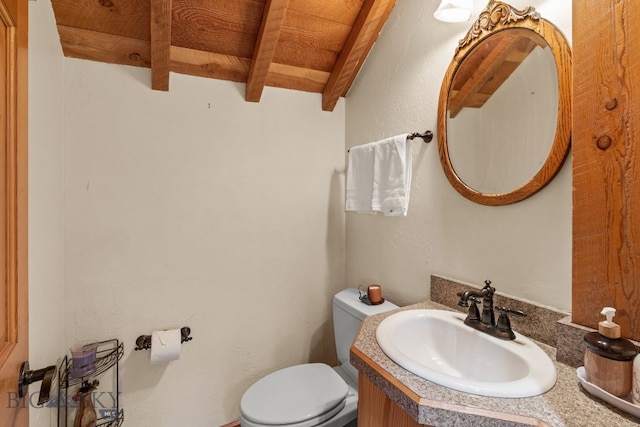 250 Silver Run Rd, Gallatin Gateway, MT 59730 - half bath with beamed ceiling and vanity