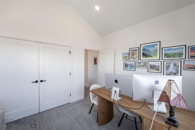 3083 S 27th Ave, Bozeman, MT 59718 - office with carpet floors, high vaulted ceiling, and recessed lighting