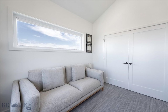 3083 S 27th Ave, Bozeman, MT 59718 - living room featuring vaulted ceiling and light carpet