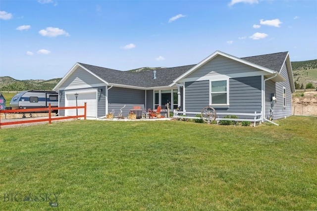 444 Highpark, Anaconda, MT 59711 - single story home with a garage, a front lawn, roof with shingles, and a mountain view