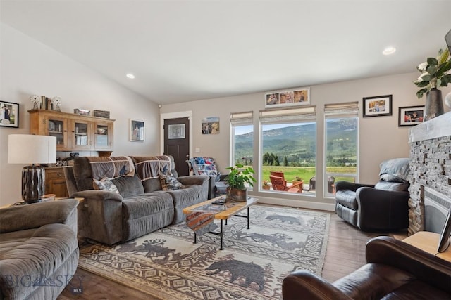 444 Highpark, Anaconda, MT 59711 - living area with wood finished floors, vaulted ceiling, and recessed lighting
