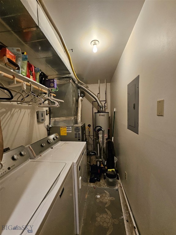 1769 W Kagy Blvd, Bozeman, MT 59715 - laundry room with electric panel, washing machine and dryer, and heating unit