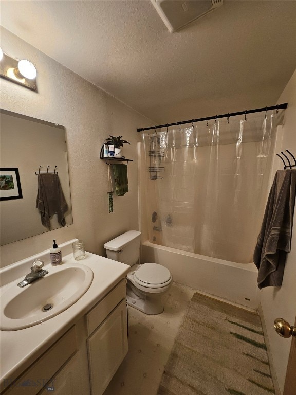 1769 W Kagy Blvd, Bozeman, MT 59715 - full bathroom with vanity, shower / bath combo, a textured ceiling, and a textured wall