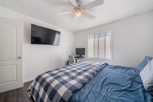 217 Lillian Way, Bozeman, MT 59718 - bedroom featuring dark wood-style floors and ceiling fan