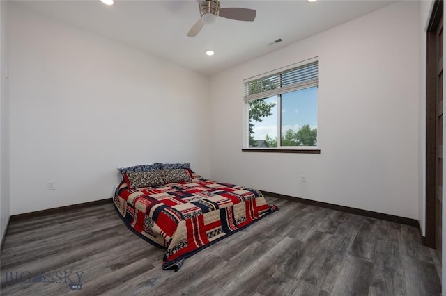 223 New Ventures Dr, Bozeman, MT 59718 - bedroom featuring wood finished floors, recessed lighting, and a ceiling fan