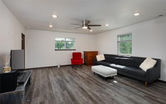 223 New Ventures Dr, Bozeman, MT 59718 - living area with healthy amount of natural light, wood finished floors, ceiling fan, and recessed lighting