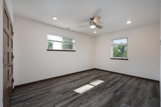 223 New Ventures Dr, Bozeman, MT 59718 - unfurnished room with plenty of natural light, dark wood-style floors, ceiling fan, and recessed lighting