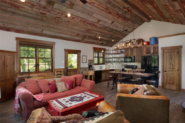 1400 Cottontail Rd, Gallatin Gateway, MT 59730 - living room with wooden ceiling and wood finished floors