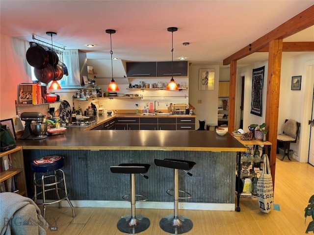 815 S 6th Ave, Bozeman, MT 59715 - indoor wet bar featuring extractor fan, light wood finished floors, pendant lighting, and stainless steel gas stovetop