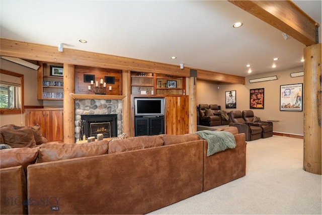 11540 Taiga Trl, Bozeman, MT 59715 - carpeted living area with recessed lighting and a fireplace