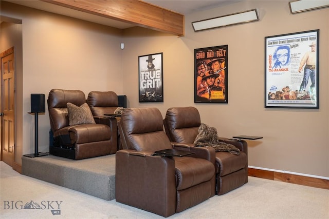 11540 Taiga Trl, Bozeman, MT 59715 - home theater room featuring carpet and beam ceiling