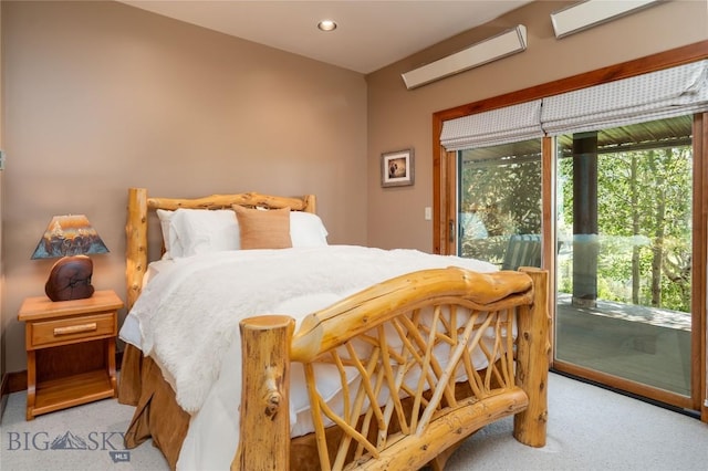 11540 Taiga Trl, Bozeman, MT 59715 - bedroom with light colored carpet, access to outside, and recessed lighting