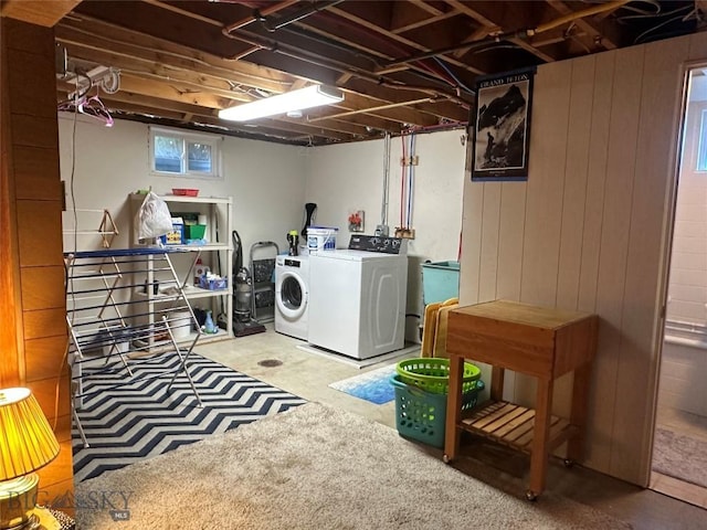 1914 Haggin, Anaconda, MT 59711 - laundry area featuring independent washer and dryer and wood walls