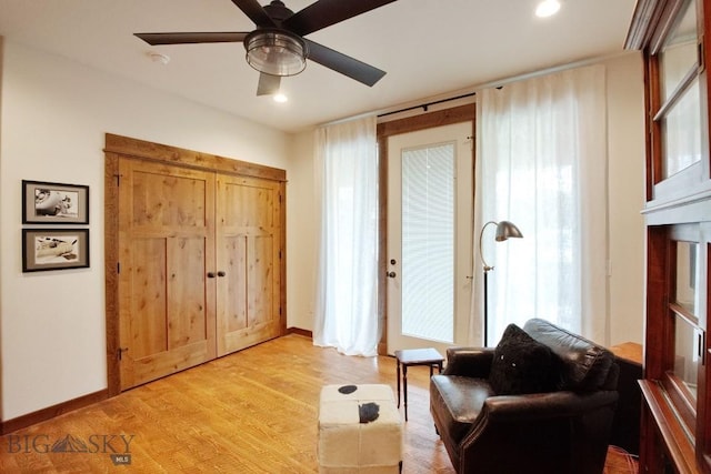 243 Tinkers Ln, Bozeman, MT 59718 - sitting room featuring light wood-style flooring, a ceiling fan, and recessed lighting