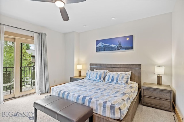99 Pheasant Tail Ln Unit 1, Big Sky, MT 59716 - bedroom with carpet, access to exterior, and ceiling fan