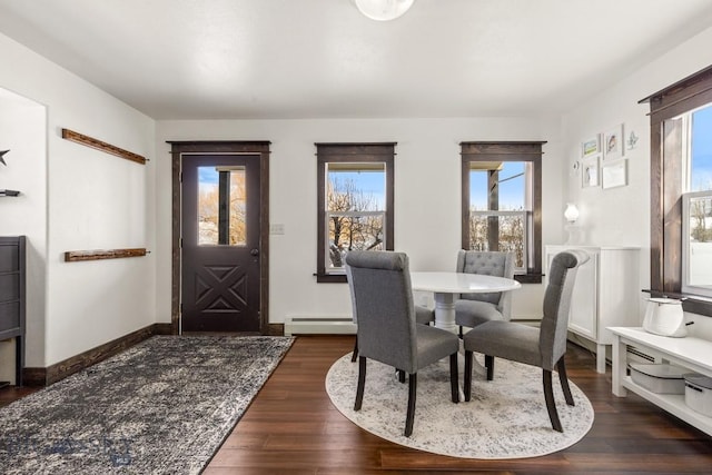 12977 Cottonwood Rd, Bozeman, MT 59718 - dining room with plenty of natural light, dark wood-type flooring, and baseboard heating