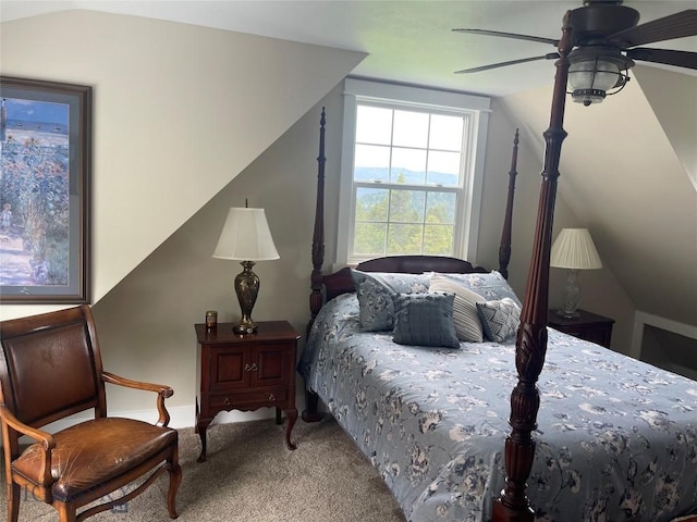 185 Peak, Bozeman, MT 59715 - bedroom with lofted ceiling, carpet flooring, and a ceiling fan