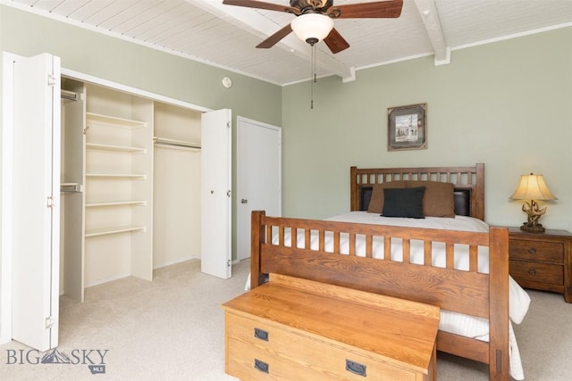 139 Spruce Cone Dr Unit 14, Big Sky, MT 59716 - carpeted bedroom with beam ceiling, a closet, and a ceiling fan