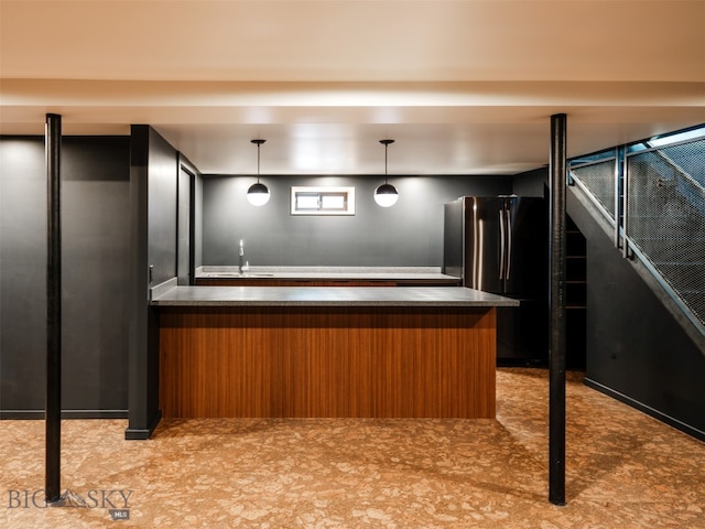 1206 N Cedarview Dr, Bozeman, MT 59715 - indoor wet bar with freestanding refrigerator and pendant lighting