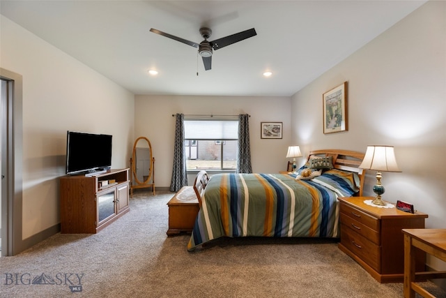 1308 Scooter Ln, Belgrade, MT 59714 - bedroom with carpet, recessed lighting, and a ceiling fan