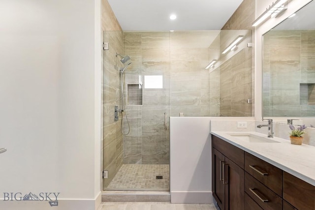 20 Caymus Ln Unit D, Bozeman, MT 59718 - full bath featuring vanity, a stall shower, and recessed lighting