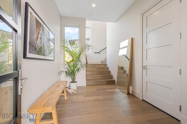 20 Caymus Ln Unit D, Bozeman, MT 59718 - foyer entrance featuring wood finished floors, stairway, and recessed lighting