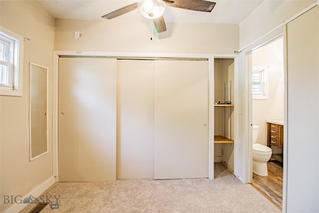 1823 Lafayette, Butte, MT 59701 - unfurnished bedroom featuring carpet, a closet, connected bathroom, and ceiling fan