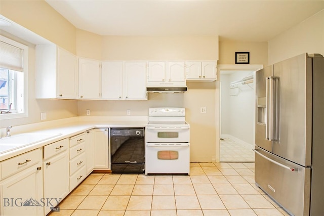 1823 Lafayette, Butte, MT 59701 - kitchen featuring high end refrigerator, range with two ovens, dishwasher, under cabinet range hood, and white cabinets