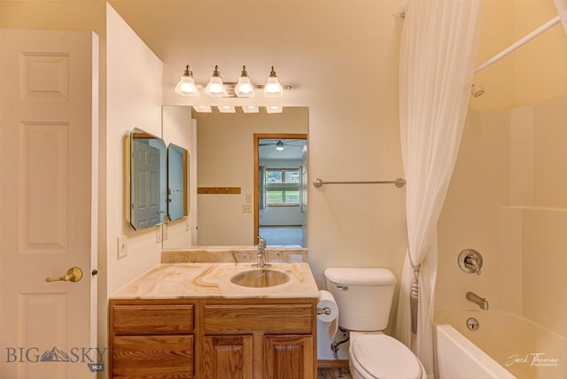 513 Burnham Pl, Helena, MT 59601 - bathroom with shower / bath combination with curtain, vanity, and ceiling fan