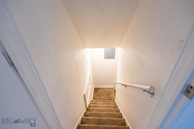 721 W Park Ave, Anaconda, MT 59711 - staircase with carpet floors and electric panel