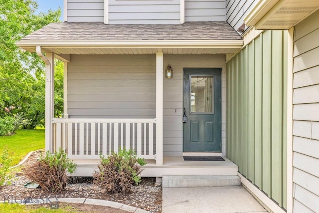605 Prairie Ave, Bozeman, MT 59718 - doorway to property featuring a porch and roof with shingles