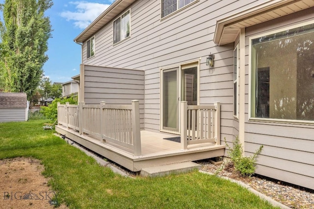 605 Prairie Ave, Bozeman, MT 59718 - wooden terrace with a lawn and an outbuilding