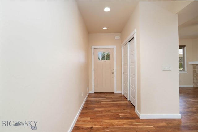 56 Koch Peak Ct, Bozeman, MT 59718 - doorway to outside with recessed lighting and wood finished floors