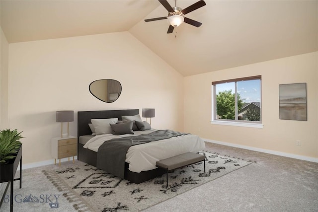 56 Koch Peak Ct, Bozeman, MT 59718 - bedroom with lofted ceiling, carpet, and a ceiling fan