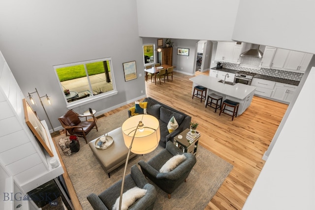 85 Riparian Way, Bozeman, MT 59718 - living area featuring high vaulted ceiling and light wood-type flooring